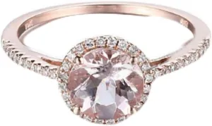 GOWE Solid 14K Rose Gold 7mm Round Cut 1.17ct Morganite Halo Diamonds Engagement Basket Ring Anniversary Bands Women's Jewelry