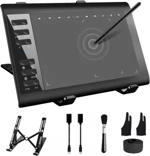 Graphics Drawing Tablet with Stand,10x6 Inch Drawing Tablet with 8192 Level Pen,12 Hot Keys,Digital Drawing Pad Compatible with PC/Mac/Android for Painting,Design&Online Teach