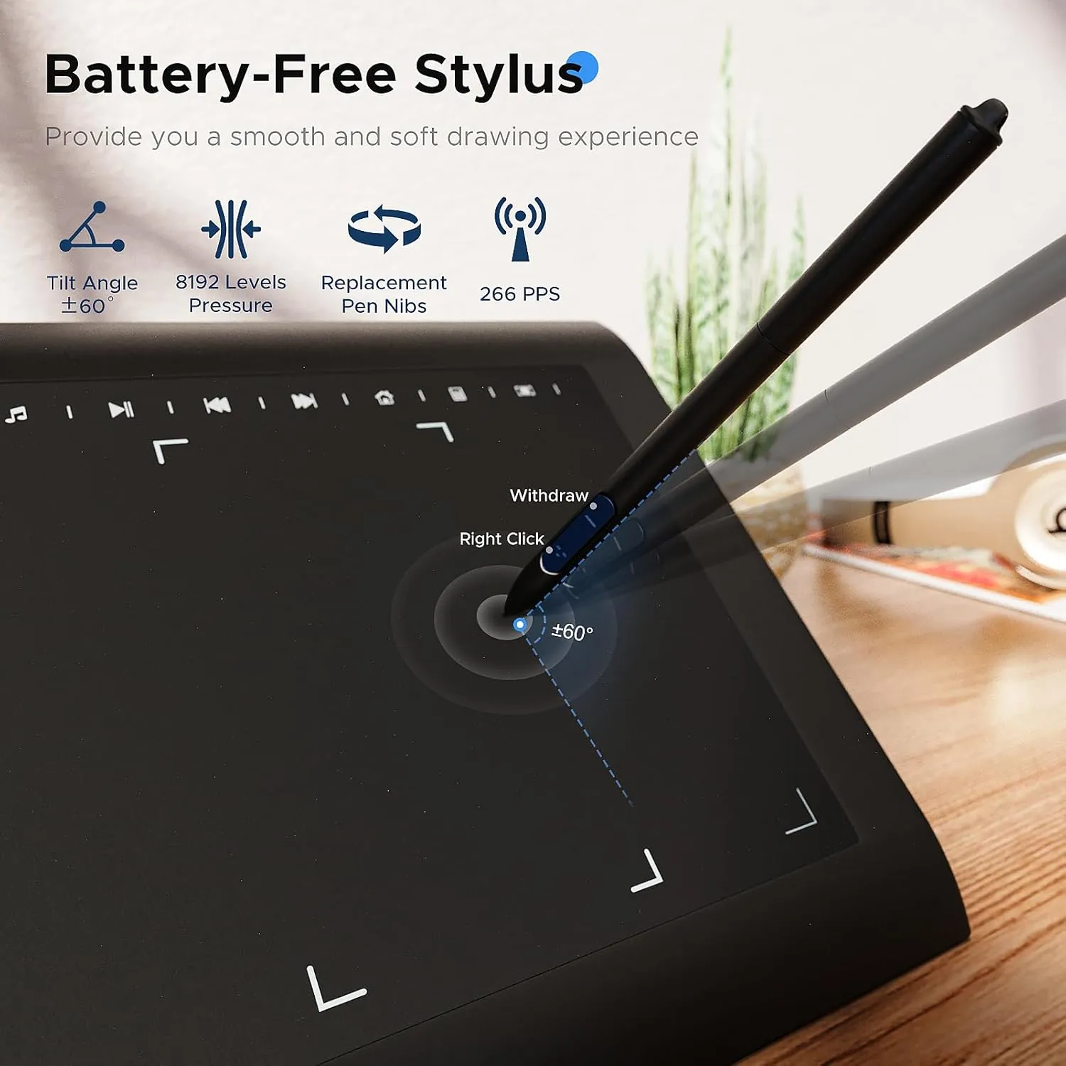 Graphics Drawing Tablet with Stand,10x6 Inch Drawing Tablet with 8192 Level Pen,12 Hot Keys,Digital Drawing Pad Compatible with PC/Mac/Android for Painting,Design&Online Teach