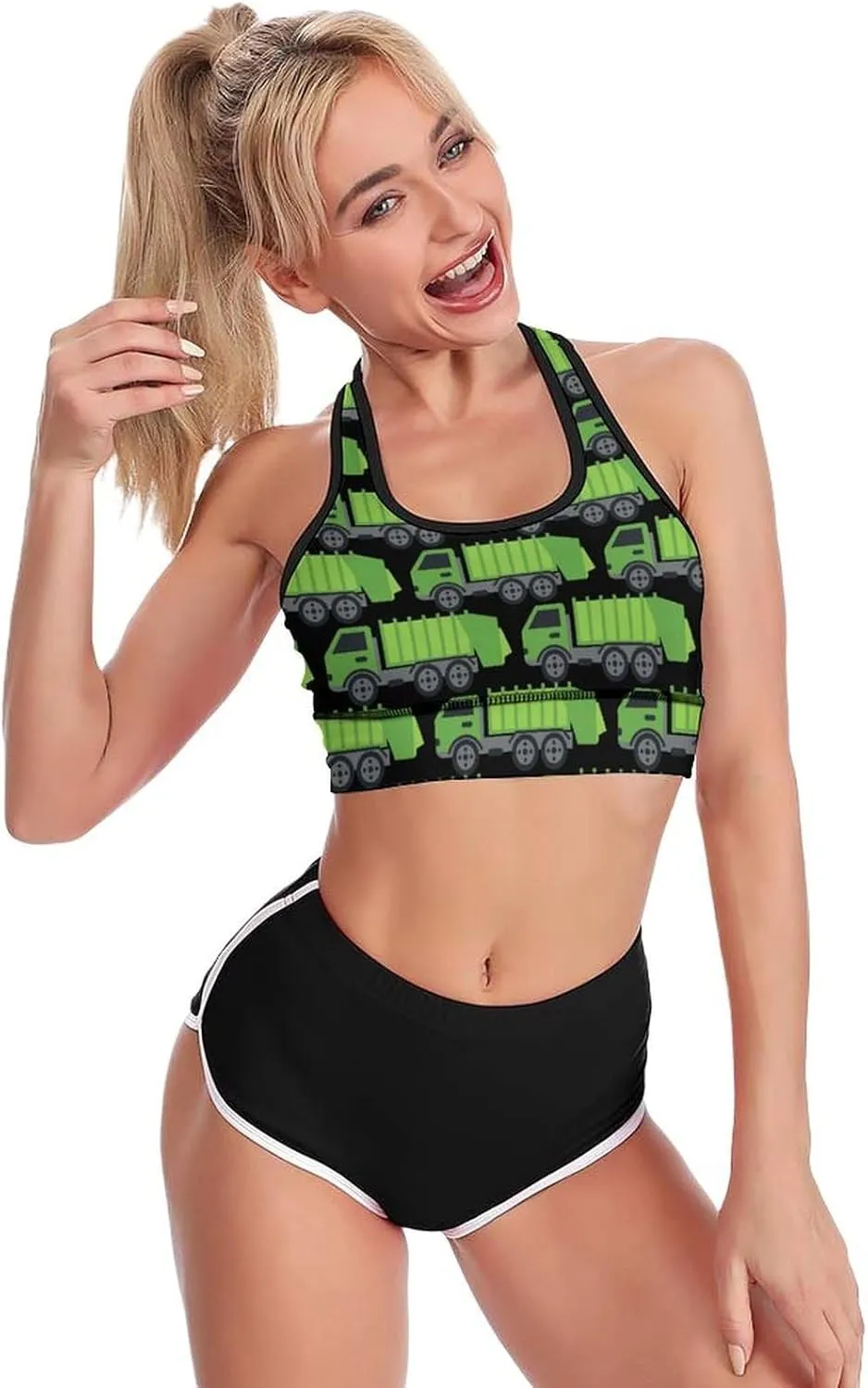 Green Garbage Truck Women's Sports Bra Padded Support Bras Yoga Workout Tank Top