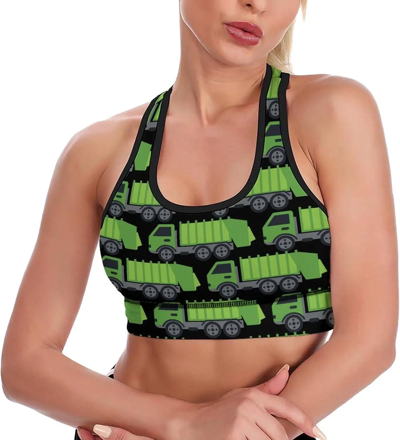 Green Garbage Truck Women's Sports Bra Padded Support Bras Yoga Workout Tank Top