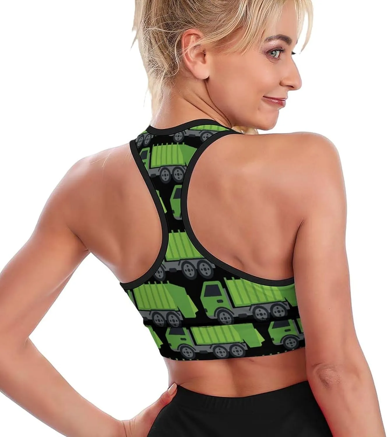 Green Garbage Truck Women's Sports Bra Padded Support Bras Yoga Workout Tank Top