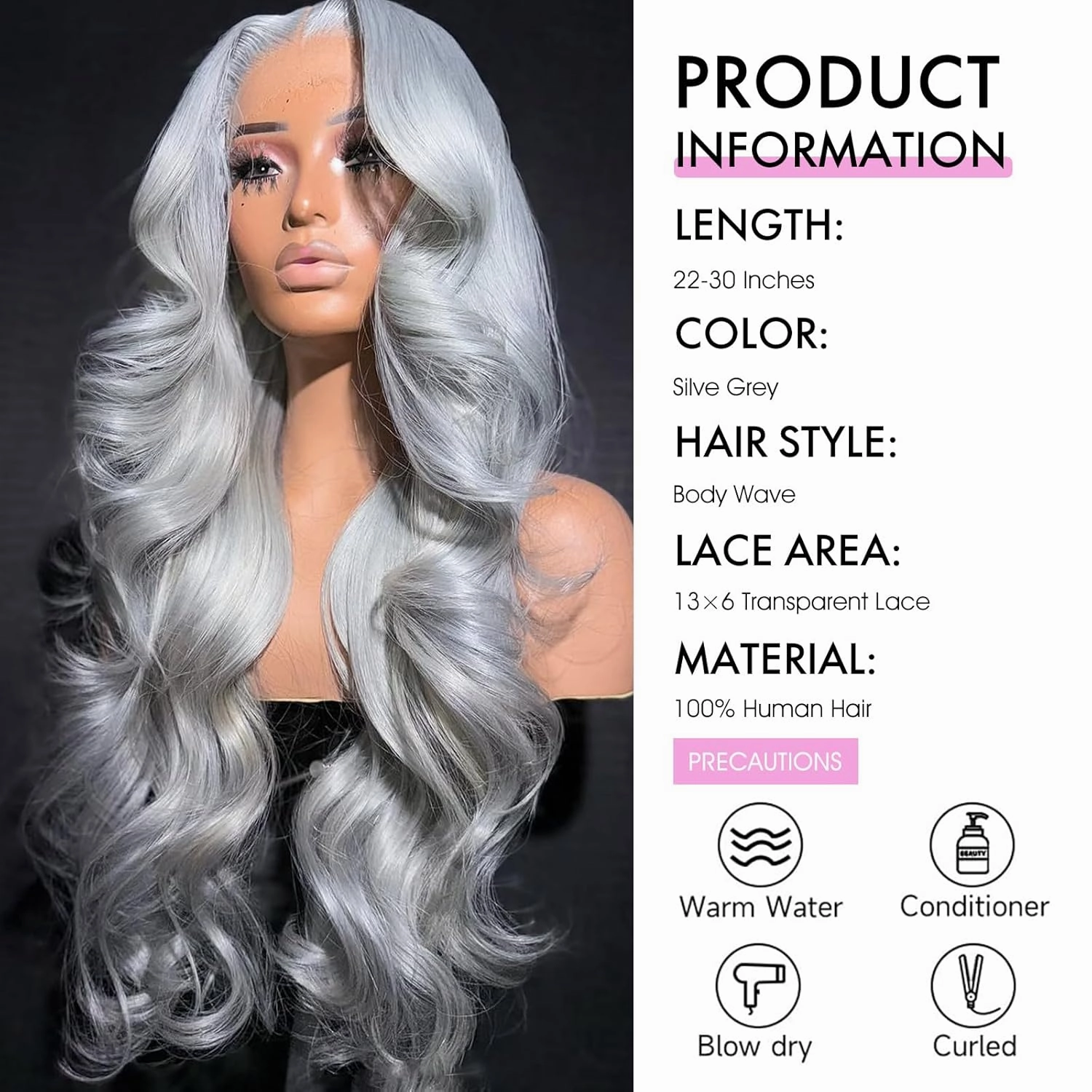Grey Human Hair Wig 13x6 Grey Lace Front Wigs Human Hair 200% Density Pre Plucked Colored Body Wave HD Lace Frontal Wigs 30 Inch