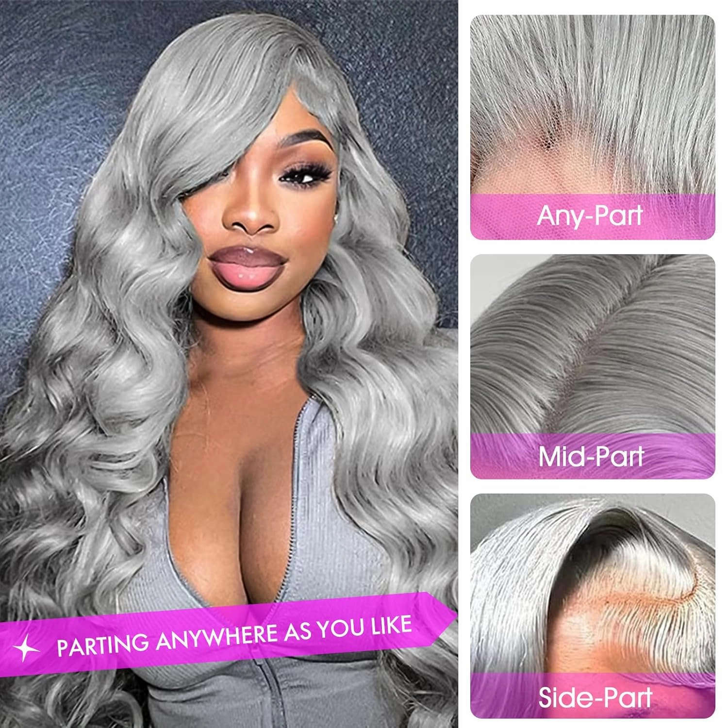 Grey Human Hair Wig 13x6 Grey Lace Front Wigs Human Hair 200% Density Pre Plucked Colored Body Wave HD Lace Frontal Wigs 30 Inch