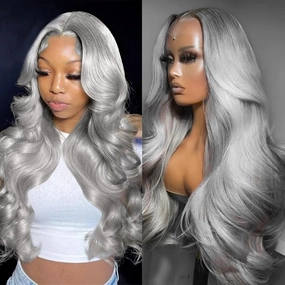 Grey Human Hair Wig 13x6 Grey Lace Front Wigs Human Hair 200% Density Pre Plucked Colored Body Wave HD Lace Frontal Wigs 30 Inch