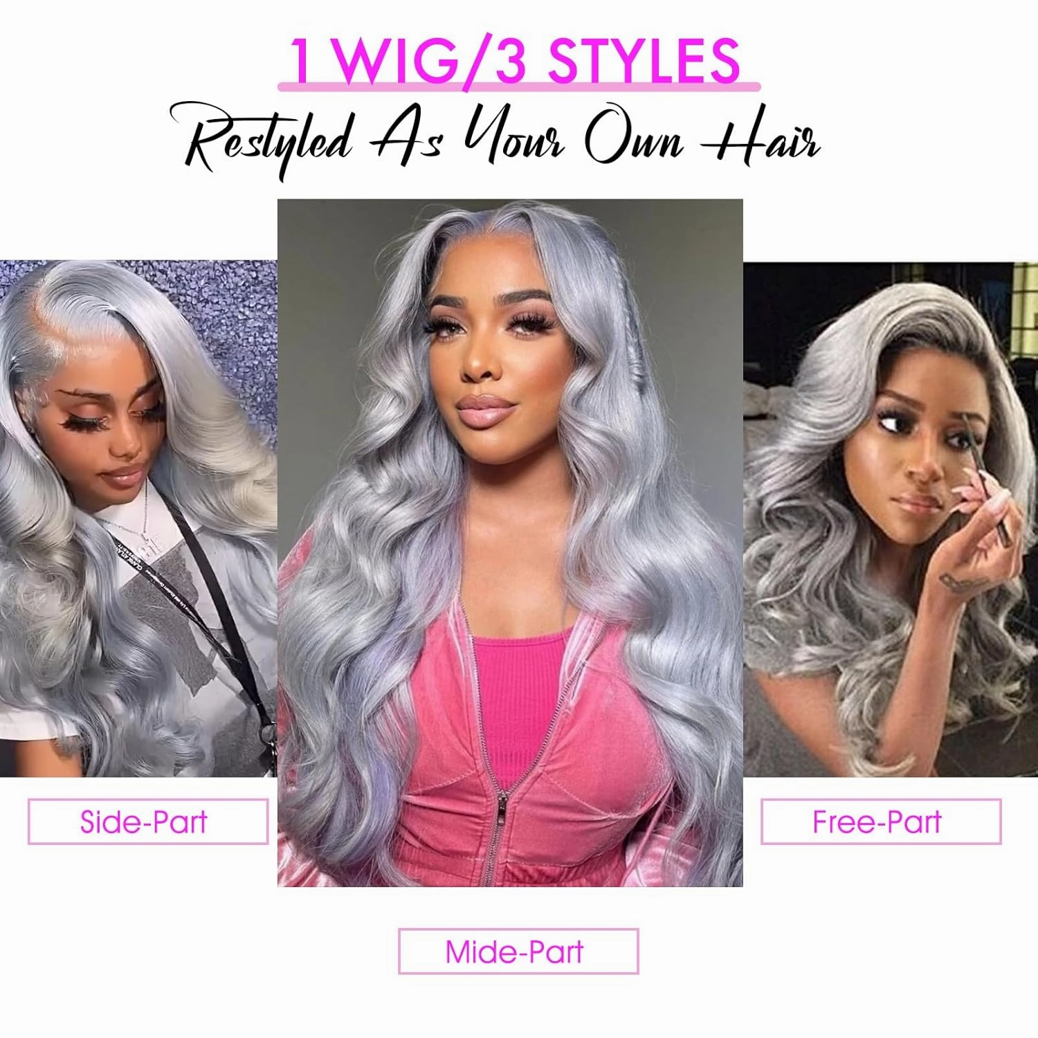 Grey Human Hair Wig 13x6 Grey Lace Front Wigs Human Hair 200% Density Pre Plucked Colored Body Wave HD Lace Frontal Wigs 30 Inch