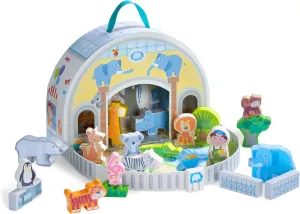 HABA Wooden Animal Playset - Play World at The Zoo, STEM Educational Toy with Zoo Animals & Accessories, Preschool Learning Toy for Ages 2 , Made in Germany
