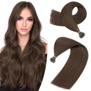 Hairro Nano Bead Human Hair Extensions Microlink Nano Ring Cold Fushion Pre Bonded Keratin Nano tip Remy Hair For Women 16inch 50g/PACK 50 Strands #02 Dark Brown