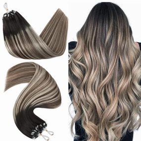 Hairro Micro Loop Hair Extensions Human Hair Microlinks Microbeads Remy Hair For Women Ombre Highlights Pre Bonded Cold Fusion Micro Bead In Hair 16 Inch 50g 50 Strands #1BT4P60