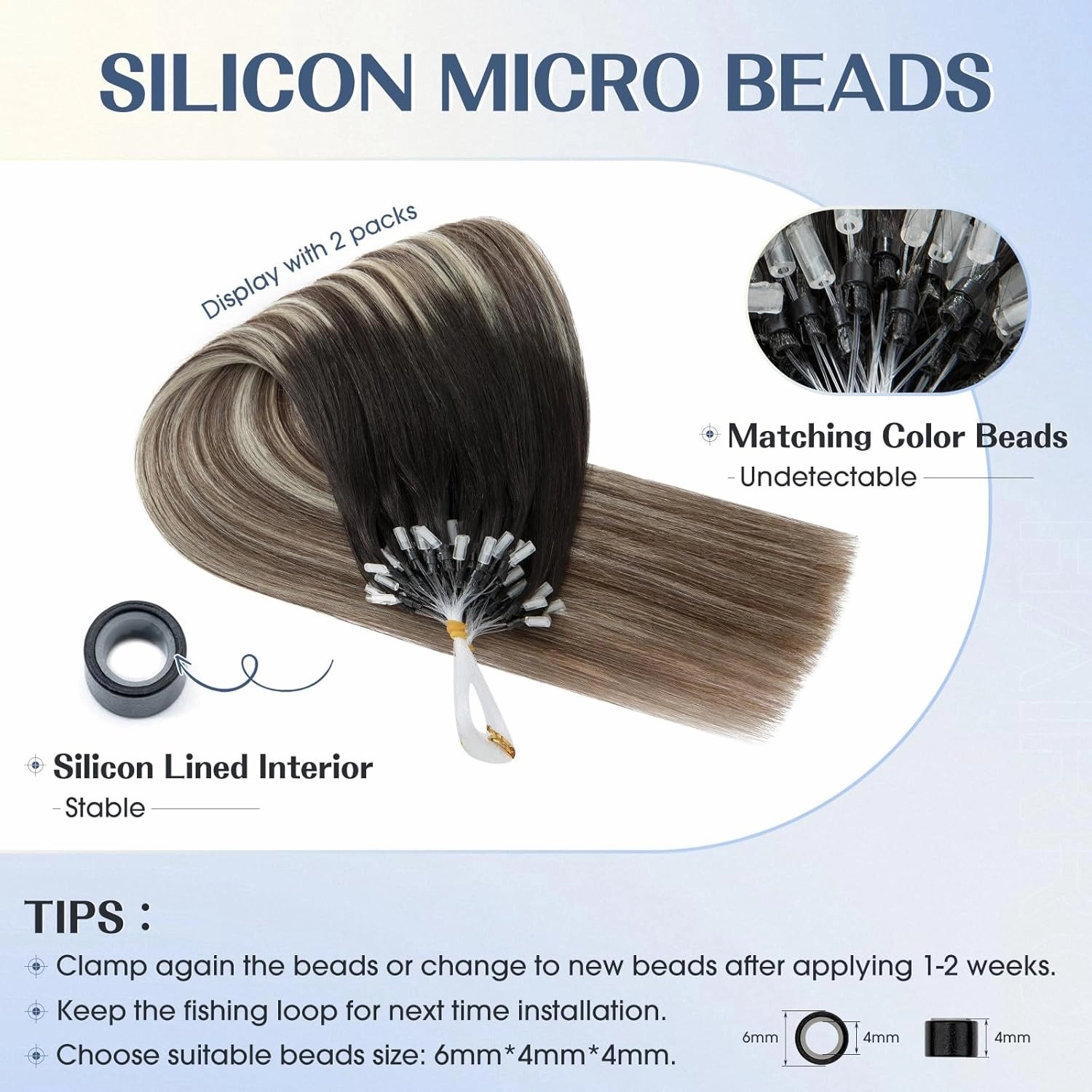 Hairro Micro Loop Hair Extensions Human Hair Microlinks Microbeads Remy Hair For Women Ombre Highlights Pre Bonded Cold Fusion Micro Bead In Hair 16 Inch 50g 50 Strands #1BT4P60