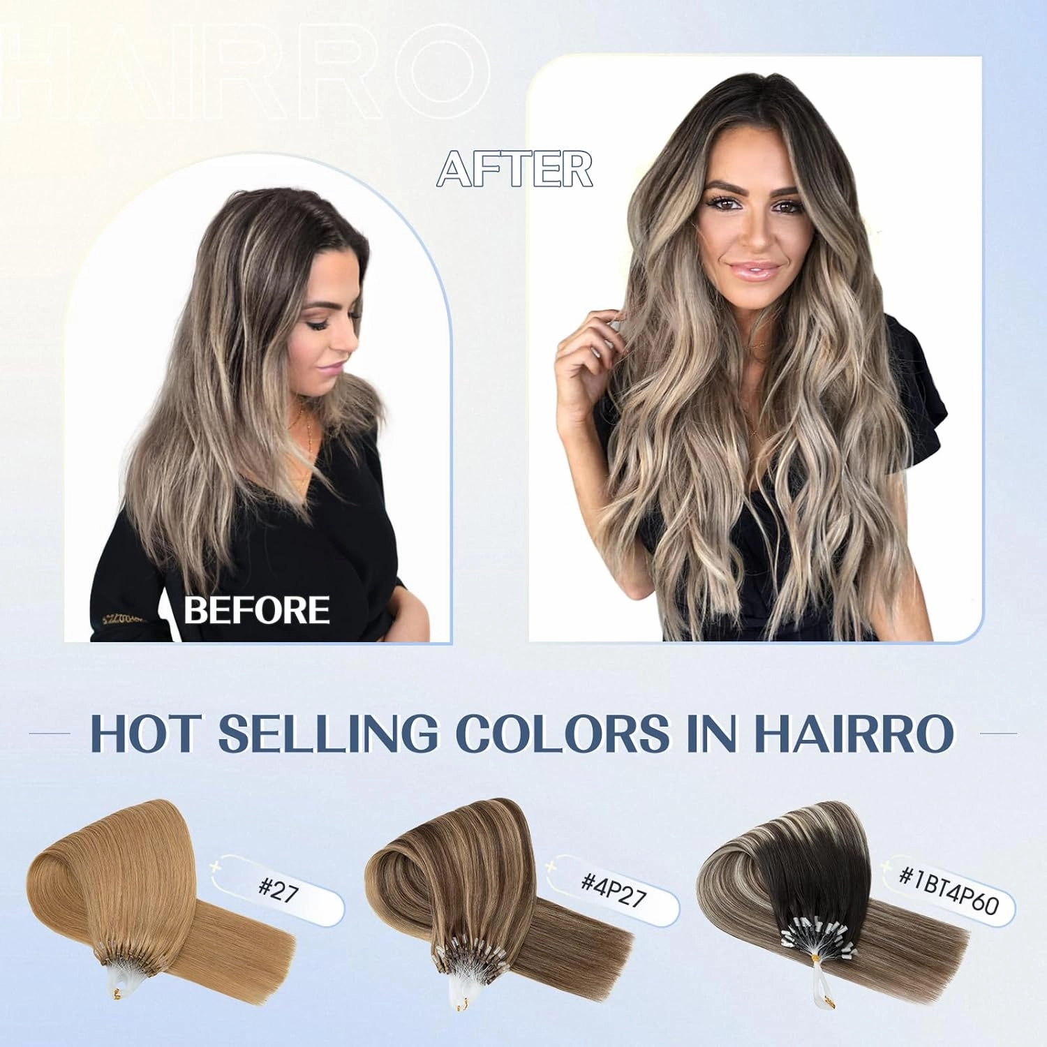 Hairro Micro Loop Hair Extensions Human Hair Microlinks Microbeads Remy Hair For Women Ombre Highlights Pre Bonded Cold Fusion Micro Bead In Hair 16 Inch 50g 50 Strands #1BT4P60
