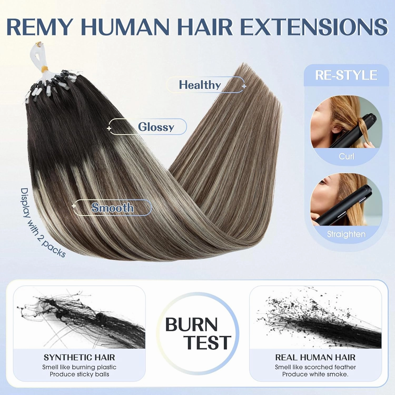 Hairro Micro Loop Hair Extensions Human Hair Microlinks Microbeads Remy Hair For Women Ombre Highlights Pre Bonded Cold Fusion Micro Bead In Hair 16 Inch 50g 50 Strands #1BT4P60