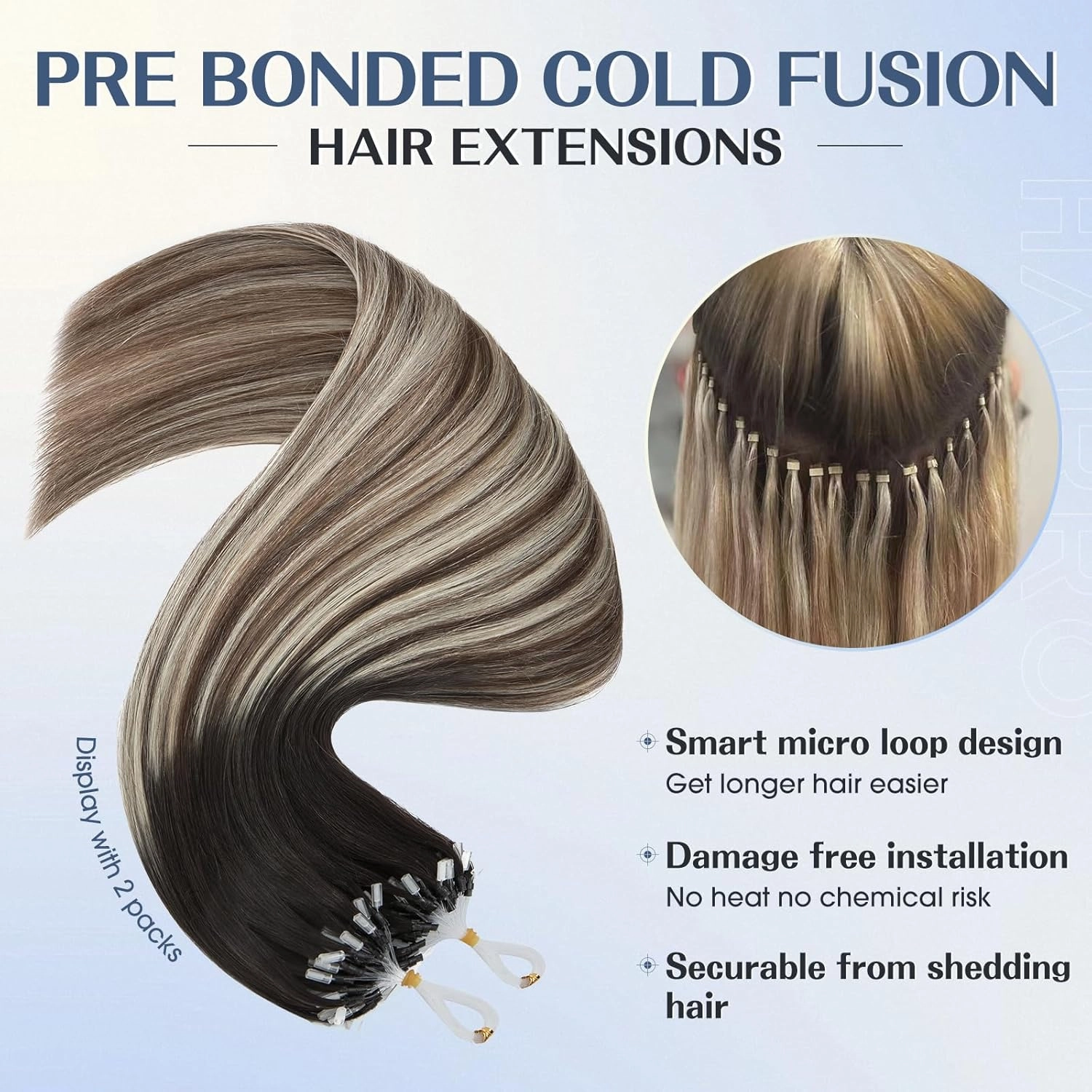 Hairro Micro Loop Hair Extensions Human Hair Microlinks Microbeads Remy Hair For Women Ombre Highlights Pre Bonded Cold Fusion Micro Bead In Hair 16 Inch 50g 50 Strands #1BT4P60