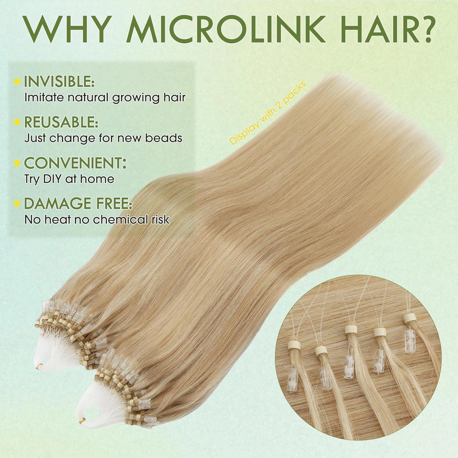 Hairro Microlinks Hair Extensions Micro Bead Human Hair Micro Ring Remy Hairpieces Cold Fusion Pre Bonded Keratin Stick Loop Hair For Women 14 inch 50g 100 Strands #18P613 Ash Blonde Mix Bleach Blonde