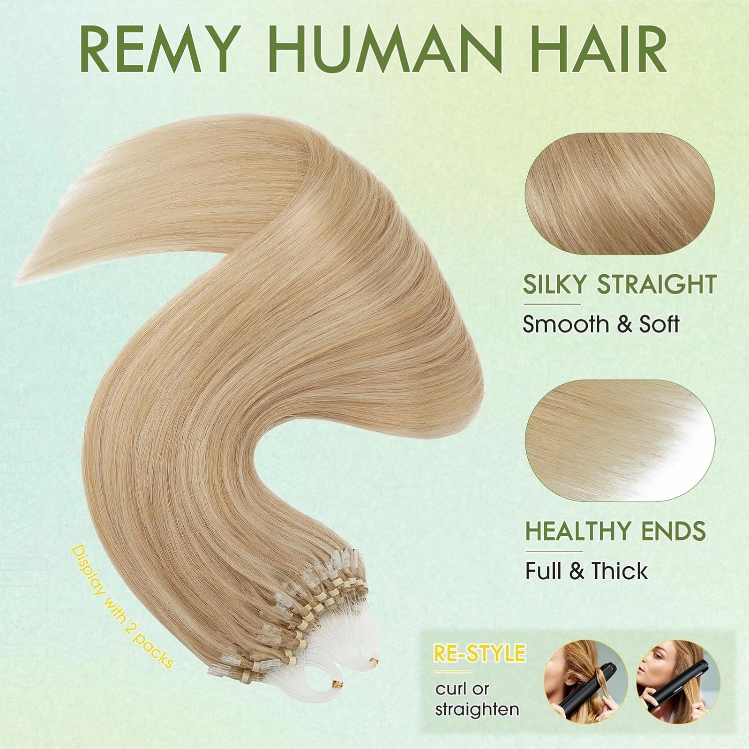 Hairro Microlinks Hair Extensions Micro Bead Human Hair Micro Ring Remy Hairpieces Cold Fusion Pre Bonded Keratin Stick Loop Hair For Women 14 inch 50g 100 Strands #18P613 Ash Blonde Mix Bleach Blonde