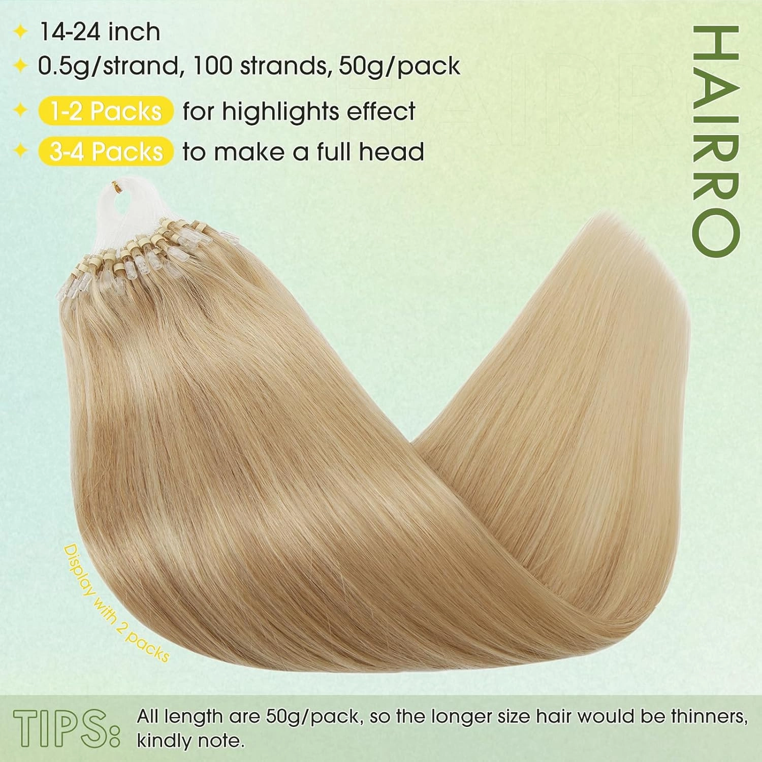 Hairro Microlinks Hair Extensions Micro Bead Human Hair Micro Ring Remy Hairpieces Cold Fusion Pre Bonded Keratin Stick Loop Hair For Women 14 inch 50g 100 Strands #18P613 Ash Blonde Mix Bleach Blonde