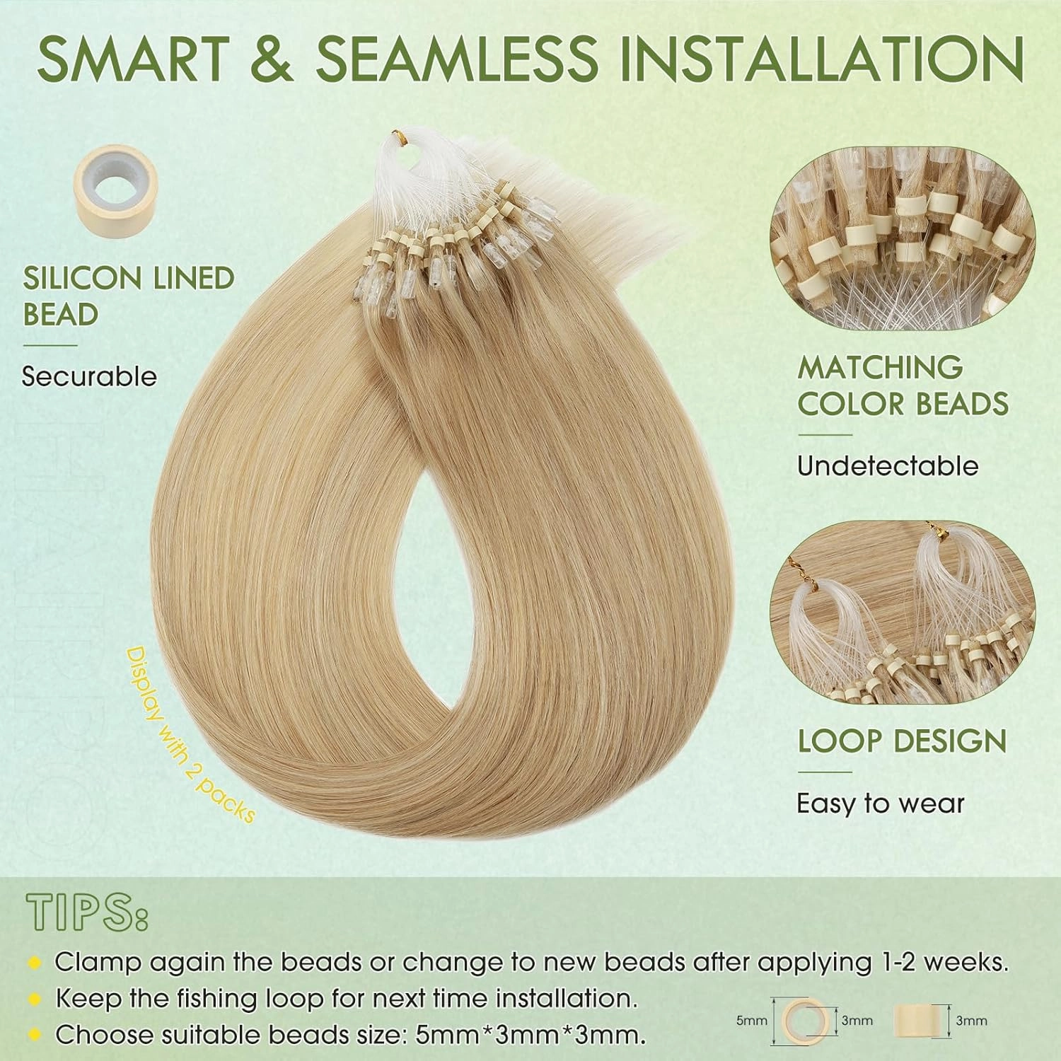 Hairro Microlinks Hair Extensions Micro Bead Human Hair Micro Ring Remy Hairpieces Cold Fusion Pre Bonded Keratin Stick Loop Hair For Women 14 inch 50g 100 Strands #18P613 Ash Blonde Mix Bleach Blonde