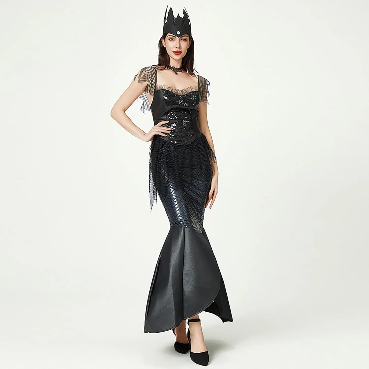 Halloween Dress for Women's Elegant Fishtail Long Dresses Sexy Low Cut Sling Court Dress Cosplay Suit