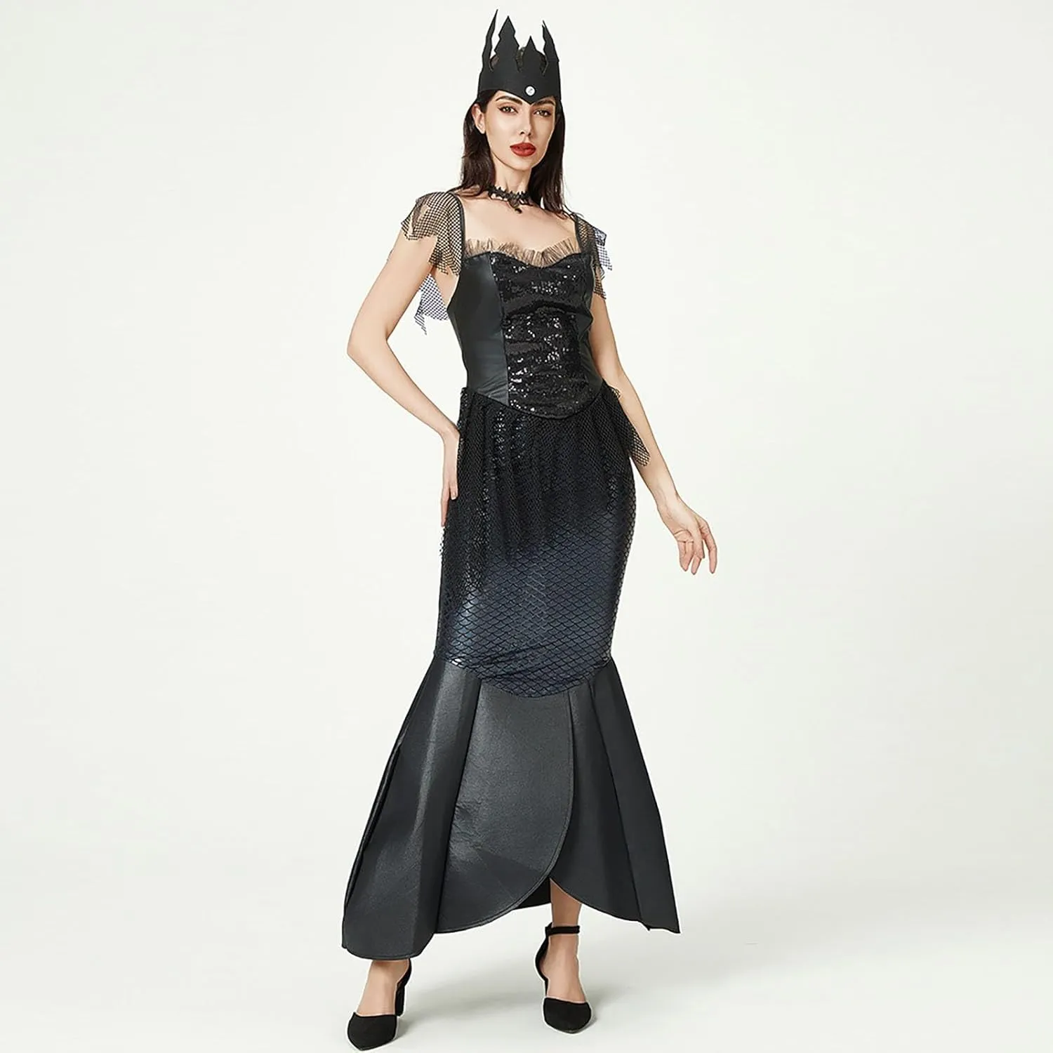 Halloween Dress for Women's Elegant Fishtail Long Dresses Sexy Low Cut Sling Court Dress Cosplay Suit