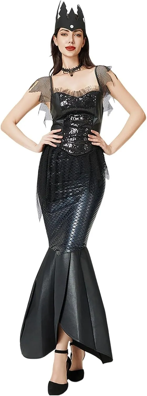 Halloween Dress for Women's Elegant Fishtail Long Dresses Sexy Low Cut Sling Court Dress Cosplay Suit