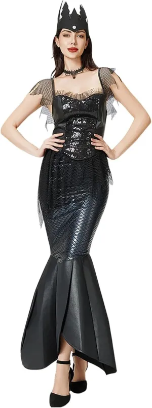 Halloween Dress for Women's Elegant Fishtail Long Dresses Sexy Low Cut Sling Court Dress Cosplay Suit