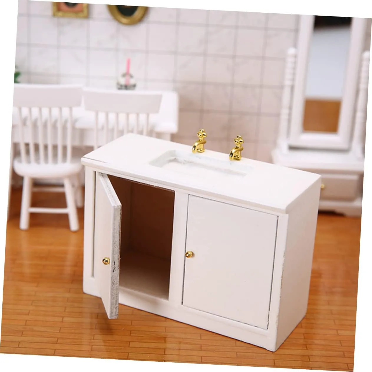 HANABASS 2 Pcs Doll House Furniture Small House Tiny Homes DIY Accessory Miniature Furniture Miniature Scene Accessory Furniture Model Mini Furniture Ornament Wooden White