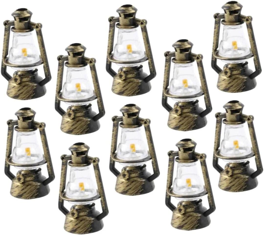 HANABASS 2sets Mini Kerosene Lamp for Doll House Decor Retro Micro Scene Accessories for DIY Crafts for Miniature Furniture and Mini Landscape Decoration 10pcs*2