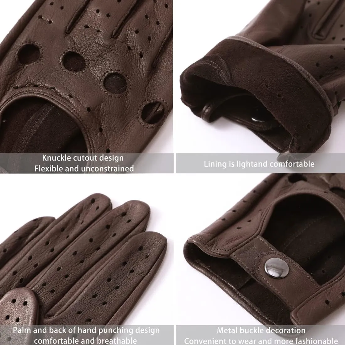 Harssidanzar Mens Lambskin Leather Driving Gloves GM026