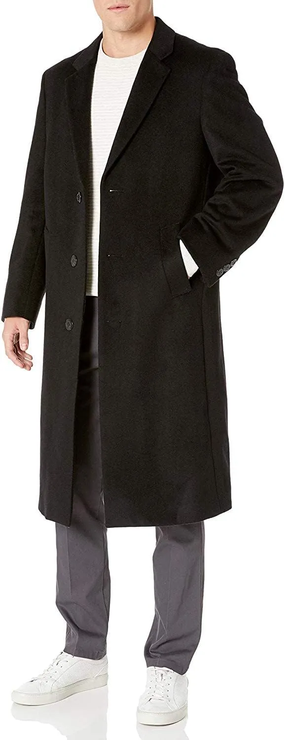 HART SCHAFFNER MARX Men's Single Breasted Overcoat Luxury Wool Full Length Insulated Topcoat (Including Big & Tall)