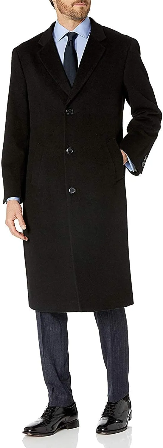 HART SCHAFFNER MARX Men's Single Breasted Overcoat Luxury Wool Full Length Insulated Topcoat (Including Big & Tall)