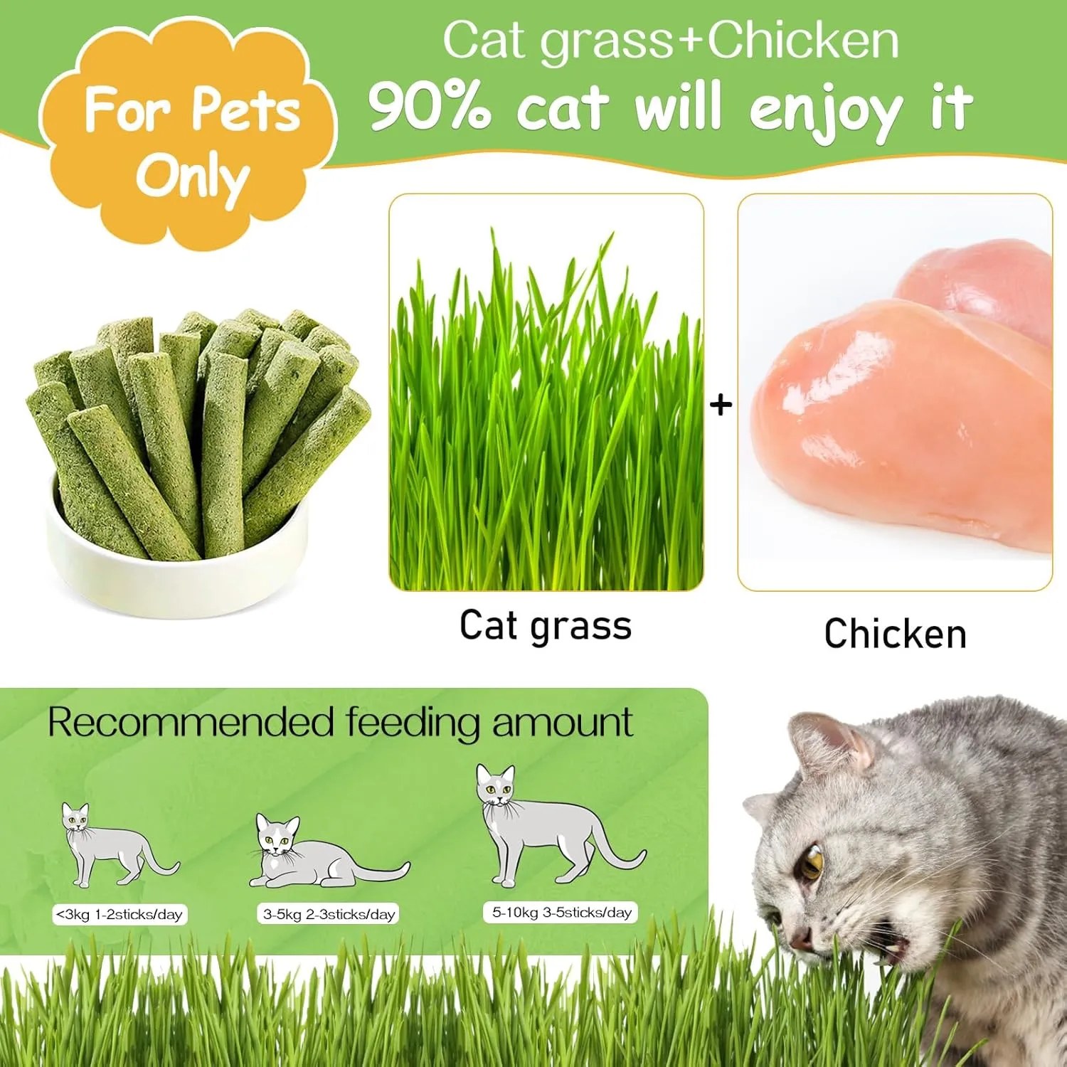 HavenJanny 100g Cat Grass Teething Stick, Freezed Drying Cat Grass Sticks Snacks for Cats, Edible Cat Treats for Teeth Cleaning and Hairball Removal