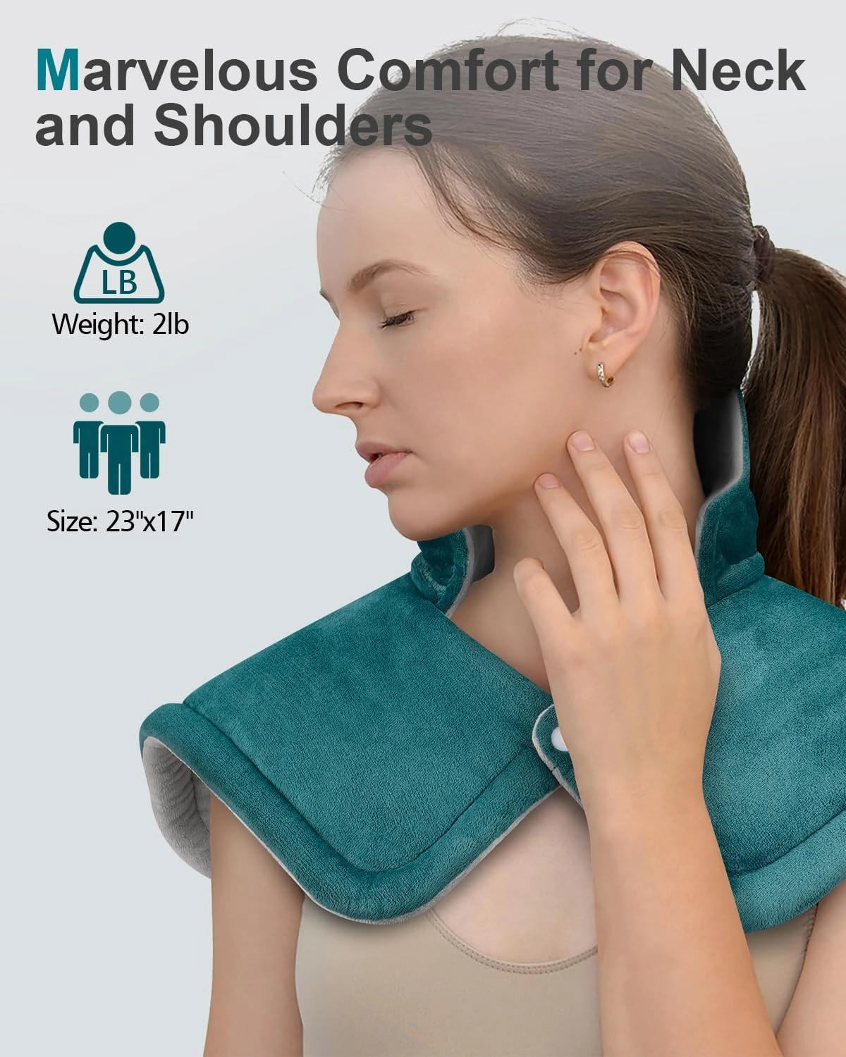 Heating Pad for Neck and Shoulder Pain Relief, Mothers Day Gifts, Weighted Heated Wrap for Back, 6 Heat Settings 2 Hours Auto Shut Off, Anniversary Birthday Gifts for Women Mom Her, 17x23inch, Blue