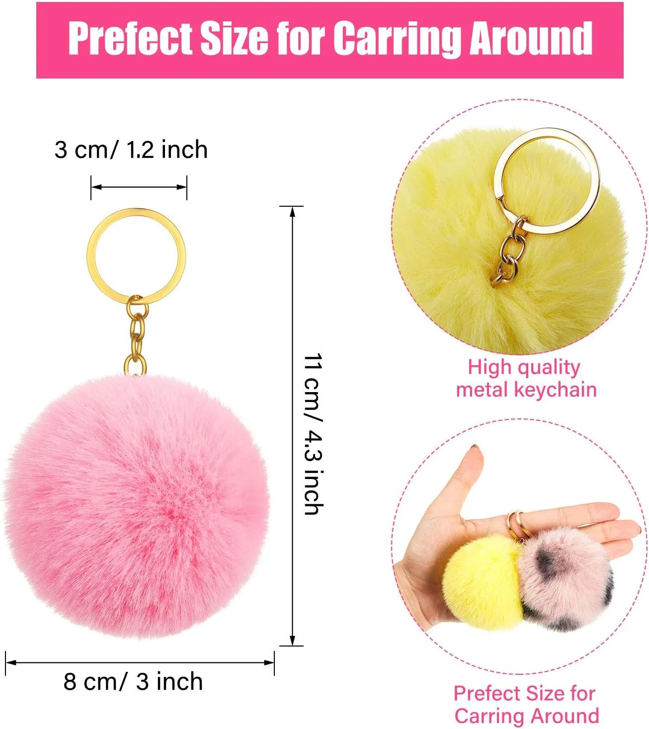 Hicarer 60 Pieces Colorful Poms Keychains Fluffy Ball Faux Fur Keyring for Women