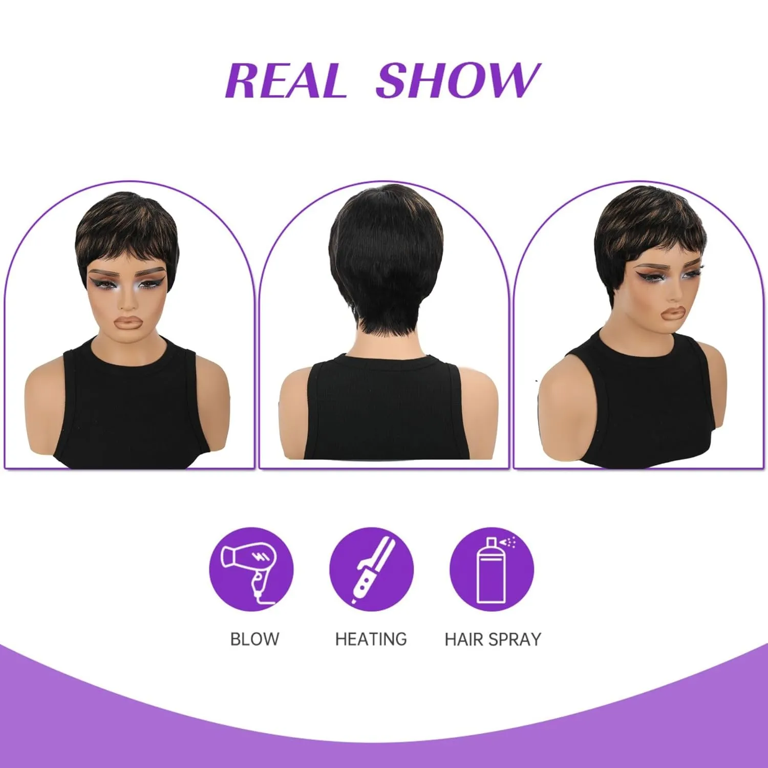 Highlight Blonde Pixie Cut Wig Human Hair, Short Pixie Wigs for Black Women Glueless Wig,Straight Human Hair Wigs For Black Women (Highlight Brown)