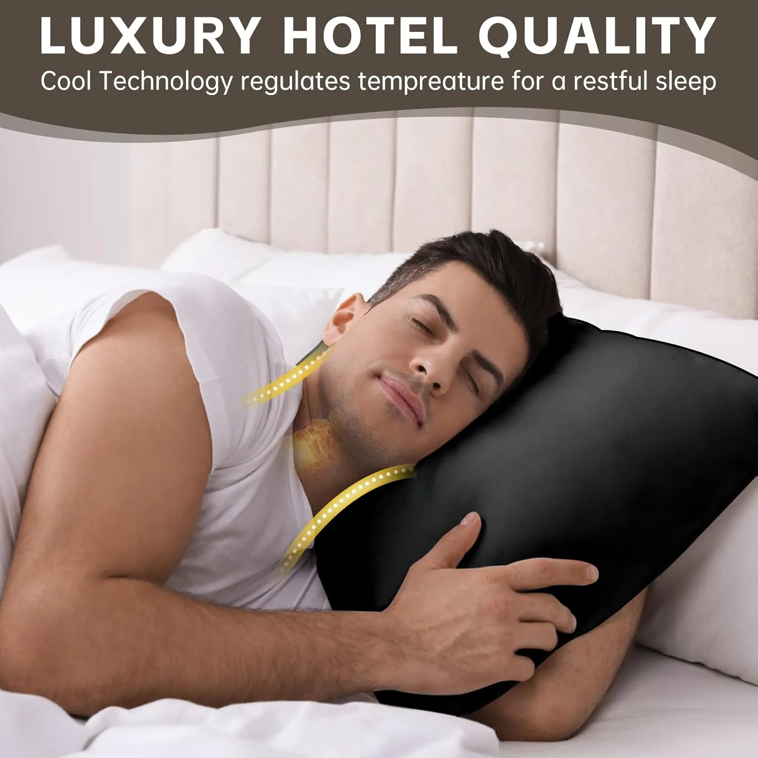 HIMOON Bed Pillows for Sleeping 4 Pack,Standard Size Cooling Pillows Set of 4,Top-end Microfiber Cover for Side Stomach Back Sleepers(Black)