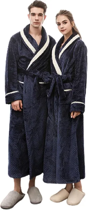 His and Hers Robes Flannel Long Length Matching Robes for Couples Warm Thickened Bathrobe Plus Size Shower Robe