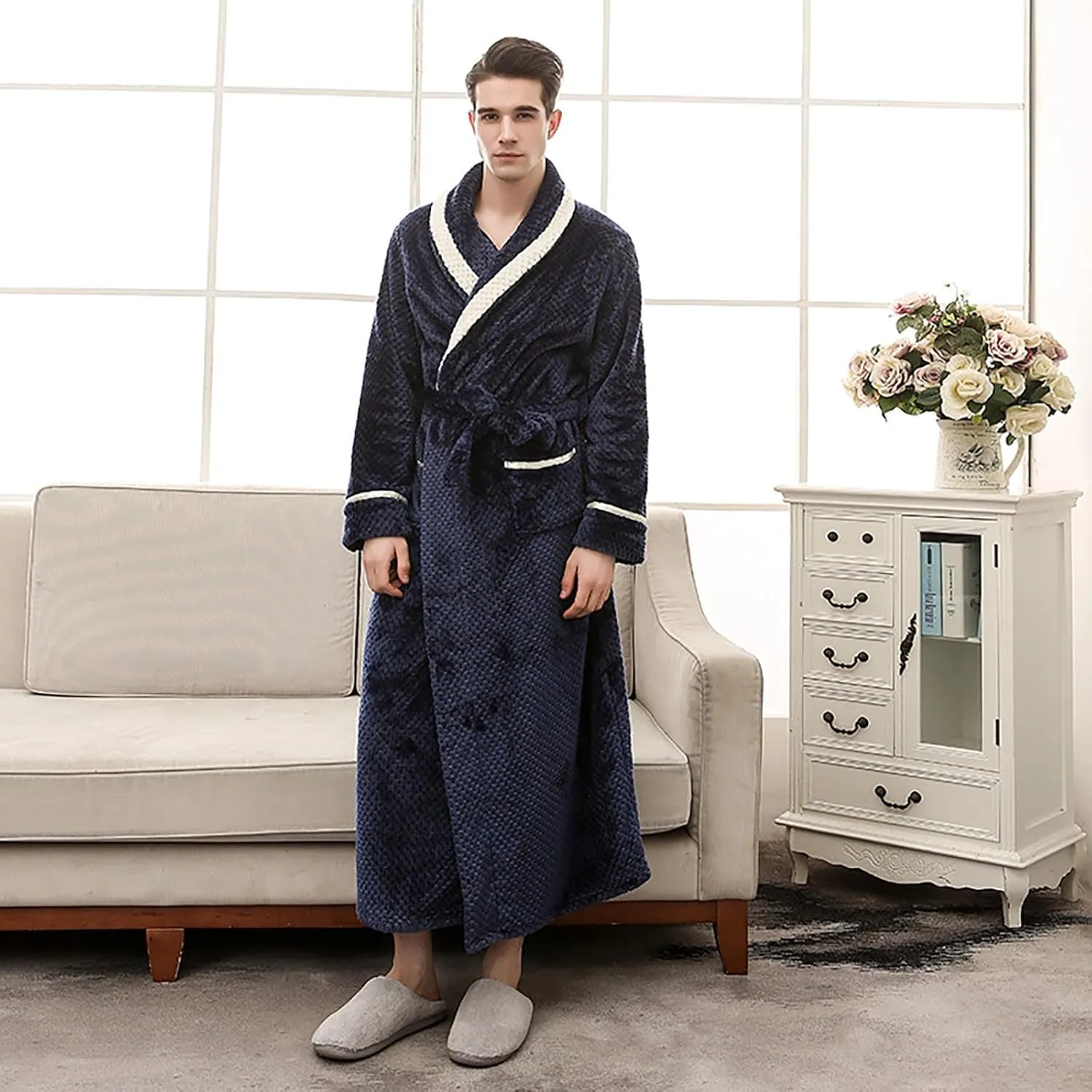 His and Hers Robes Flannel Long Length Matching Robes for Couples Warm Thickened Bathrobe Plus Size Shower Robe