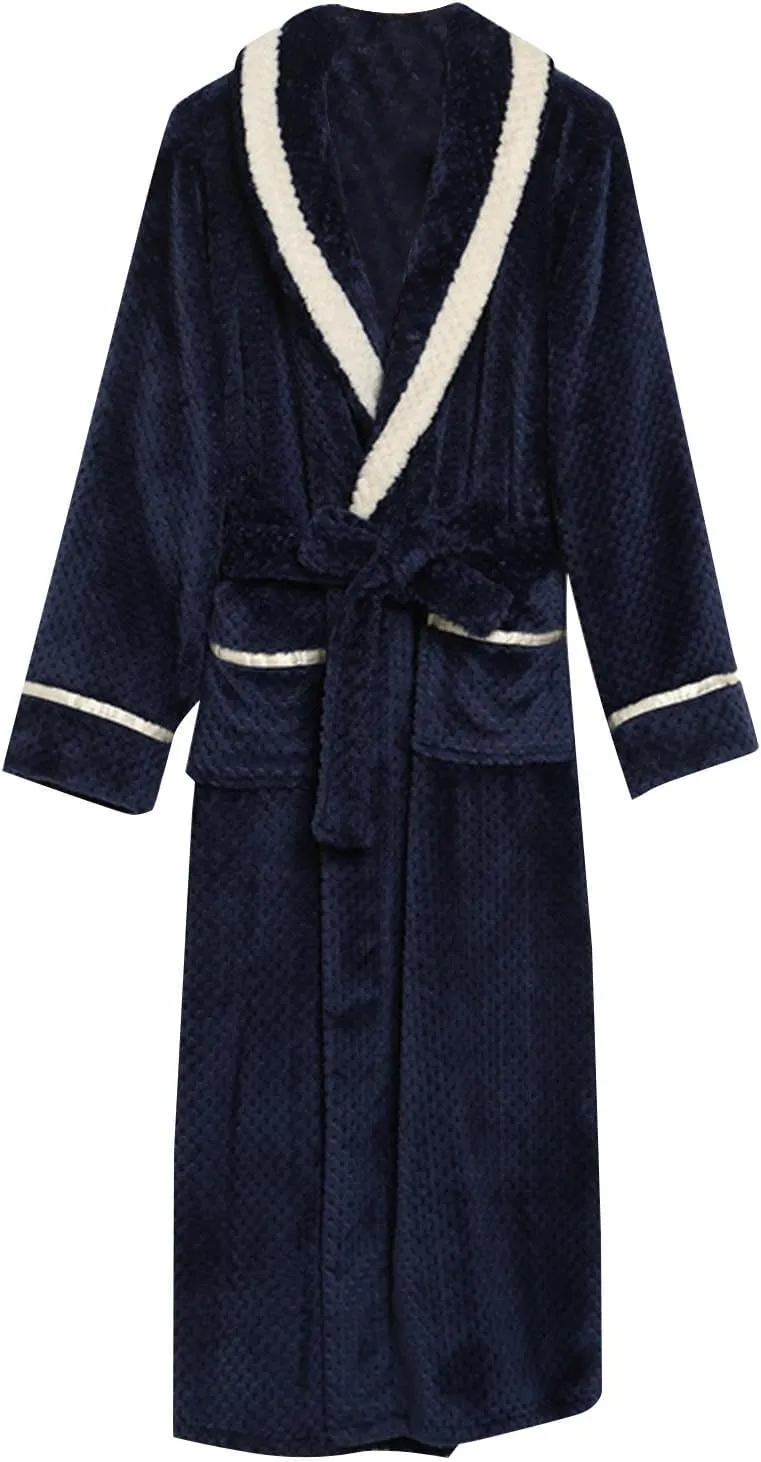 His and Hers Robes Flannel Long Length Matching Robes for Couples Warm Thickened Bathrobe Plus Size Shower Robe