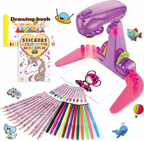 Hoarosall Drawing Projector for Kids, Art and Craft Kit, Toys for Girls Aged 3 , Drawing Supplies, Including Colored Pencils, Crayons, Coloring Books, Gift for 3  Year Old Girls (Purple)