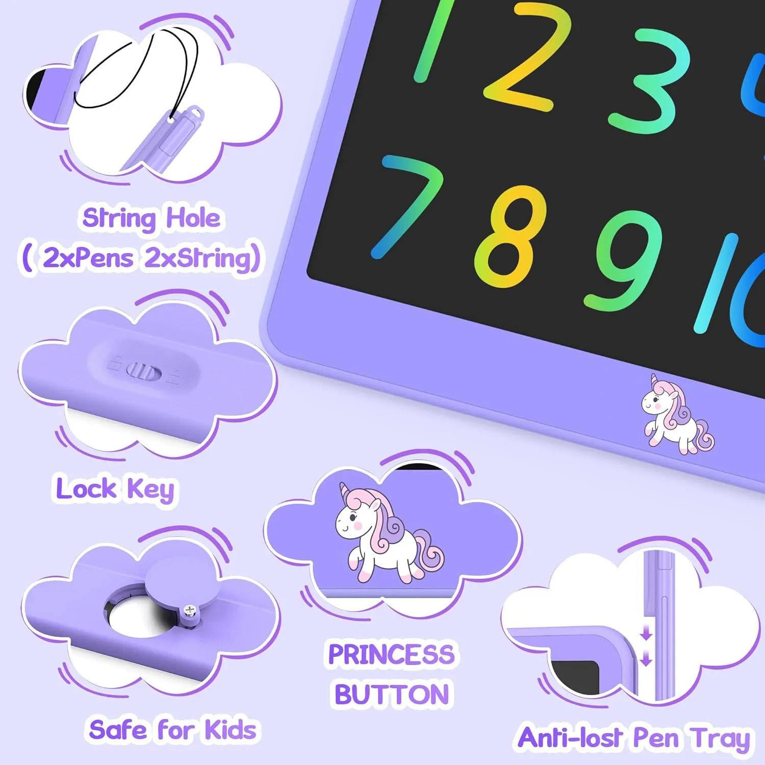 Hockvill LCD Writing Tablet for Kids 12 Inch, Kids Learning Toys Drawing Pad for Girls Boys, Unicorn Doodle Board for Toddlers 3 4 5 6 7 8 Year Old Travel Essentials, Christmas Birthday for Kids