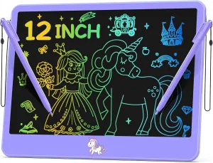 Hockvill LCD Writing Tablet for Kids 12 Inch, Kids Learning Toys Drawing Pad for Girls Boys, Unicorn Doodle Board for Toddlers 3 4 5 6 7 8 Year Old Travel Essentials, Christmas Birthday for Kids