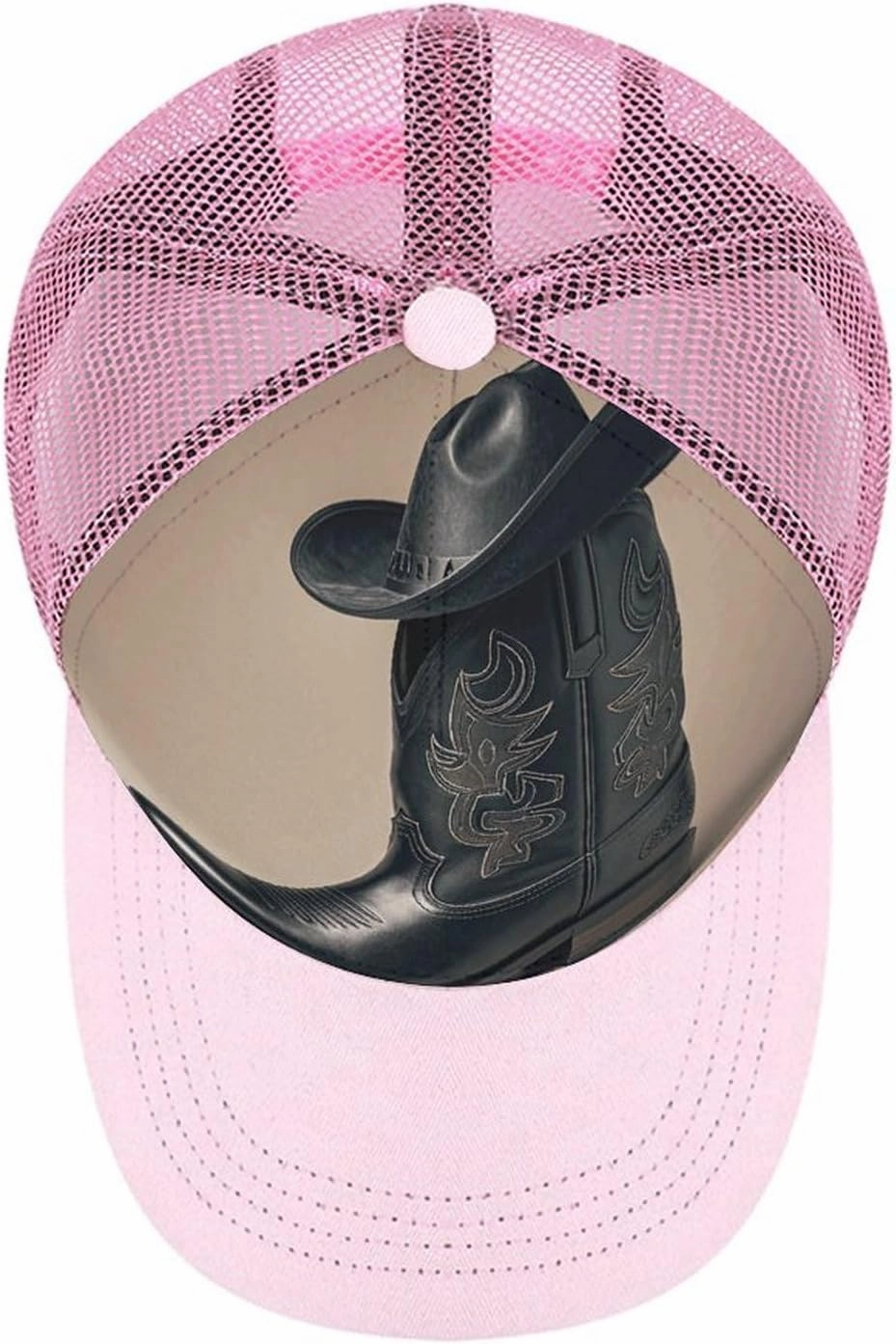 Hollow Baseball Cap Cowboy Black Hat Western Boots Baseball Hat Adjustable Hollow Hat Visor Hats for Men Women