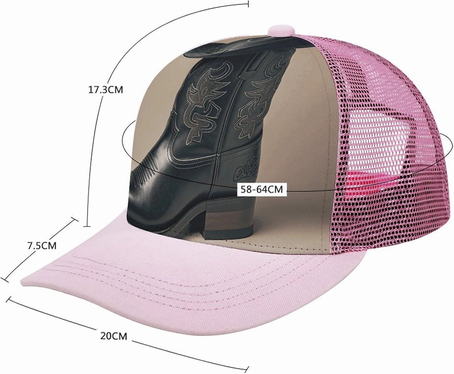 Hollow Baseball Cap Cowboy Black Hat Western Boots Baseball Hat Adjustable Hollow Hat Visor Hats for Men Women
