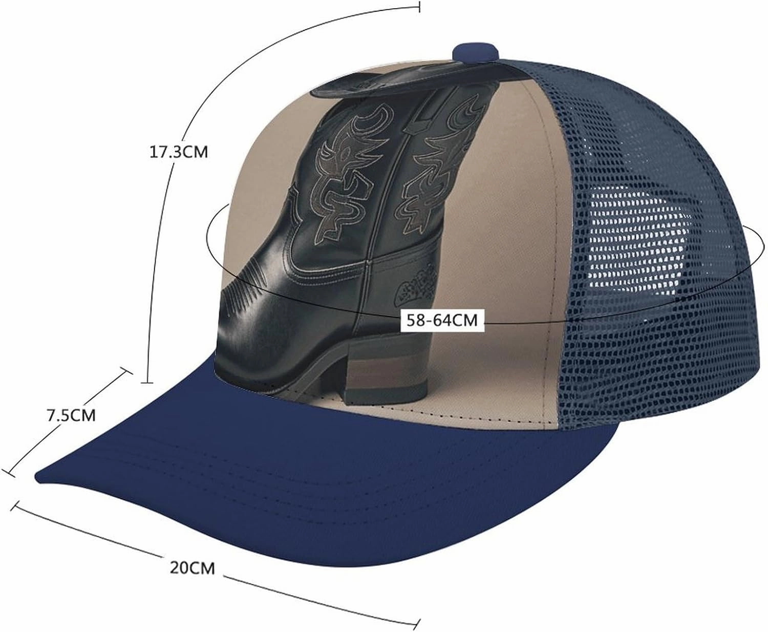 Hollow Baseball Cap Cowboy Black Hat Western Boots Baseball Hat Adjustable Hollow Hat Visor Hats for Men Women