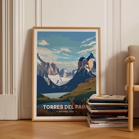 Home Decor Wall Art Unframed, South America Poster Torres del Paine Chile Travel Poster, Patagonia Landscape Wall Art