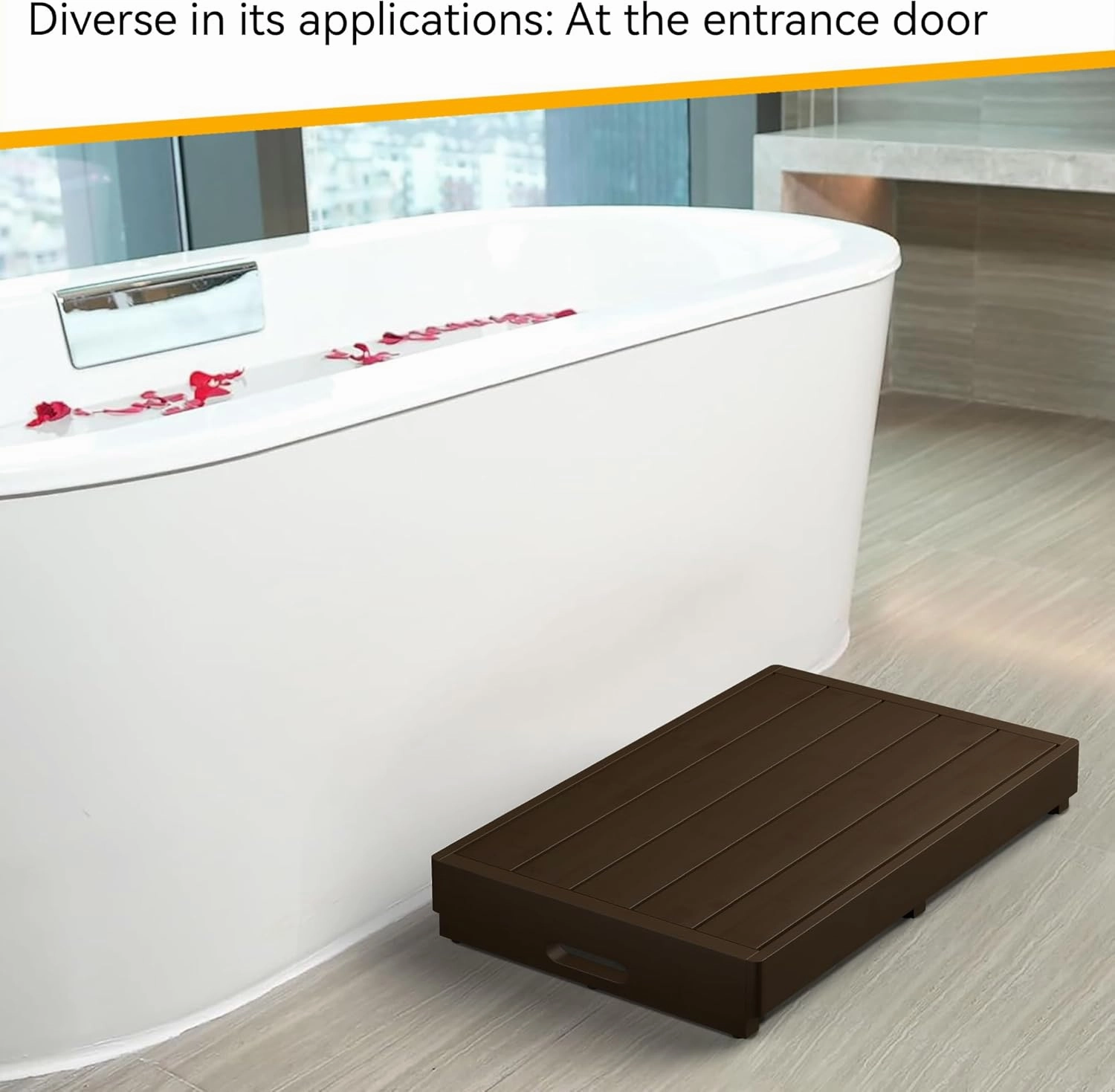 Homerays One Step Stool for Elderly,Bamboo High Riser Step Stool for Bed with Fluorescent Function No Assembly Required - 550 Lbs Wooden Mobility Stepping Stool for Bedside,Bathroom,Garden (Brown)