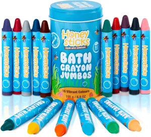 Honeysticks Jumbo Bath Crayons Non Toxic (16 Pack) for Toddlers 1-3 and Kids 4-8, Natural Beeswax Crayons, Food-Grade Colors, Fragrance Free, Non Irritating, Bath Toys for Bathtub, Shower, Gift