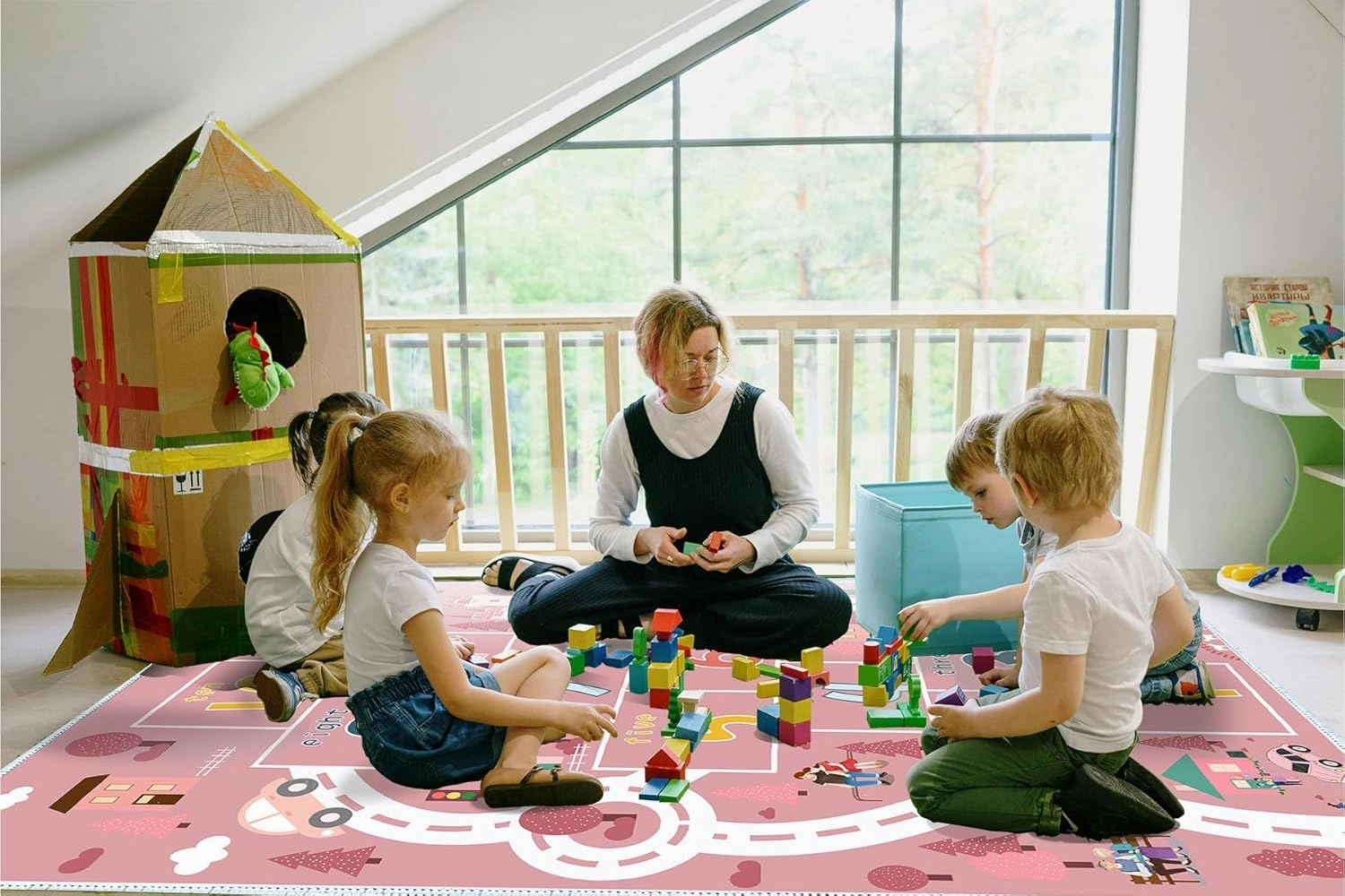 Hopscotch Rugs for Kids, Kid Rug for Bedroom, Playroom Rug for Kids Toy Cars, Nursery Rug for Teaching Toddler(Pink, 3' x 5')