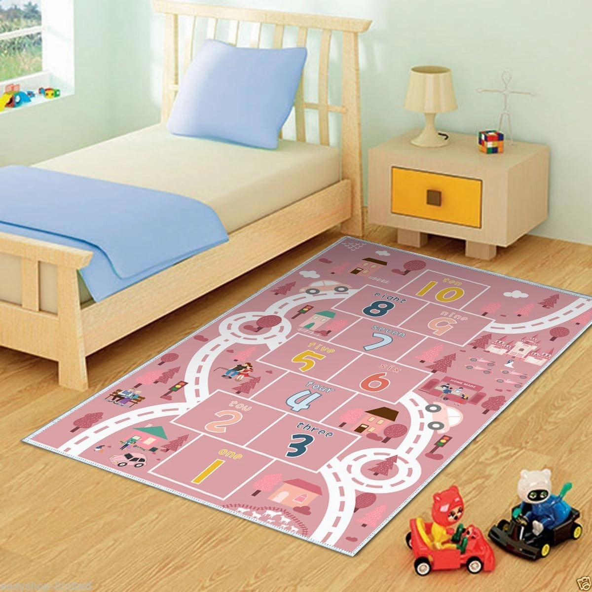 Hopscotch Rugs for Kids, Kid Rug for Bedroom, Playroom Rug for Kids Toy Cars, Nursery Rug for Teaching Toddler(Pink, 3' x 5')