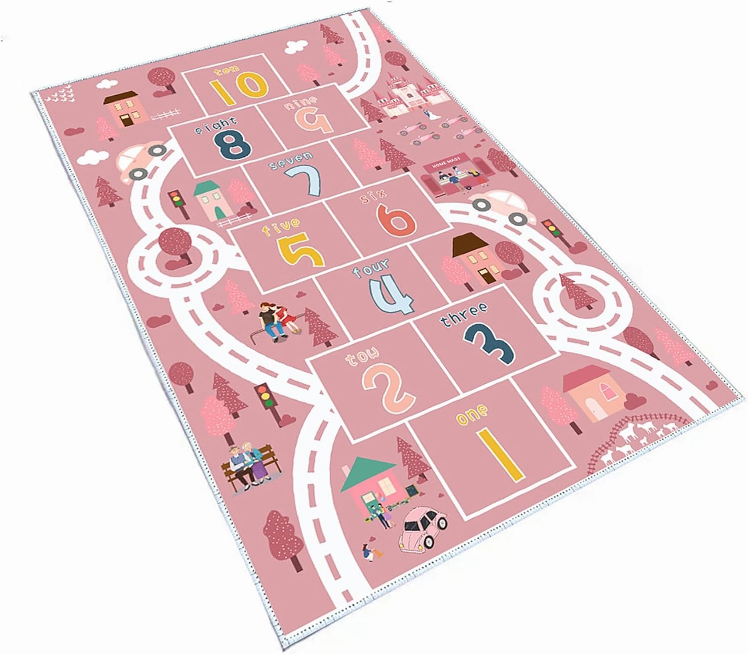 Hopscotch Rugs for Kids, Kid Rug for Bedroom, Playroom Rug for Kids Toy Cars, Nursery Rug for Teaching Toddler(Pink, 3' x 5')
